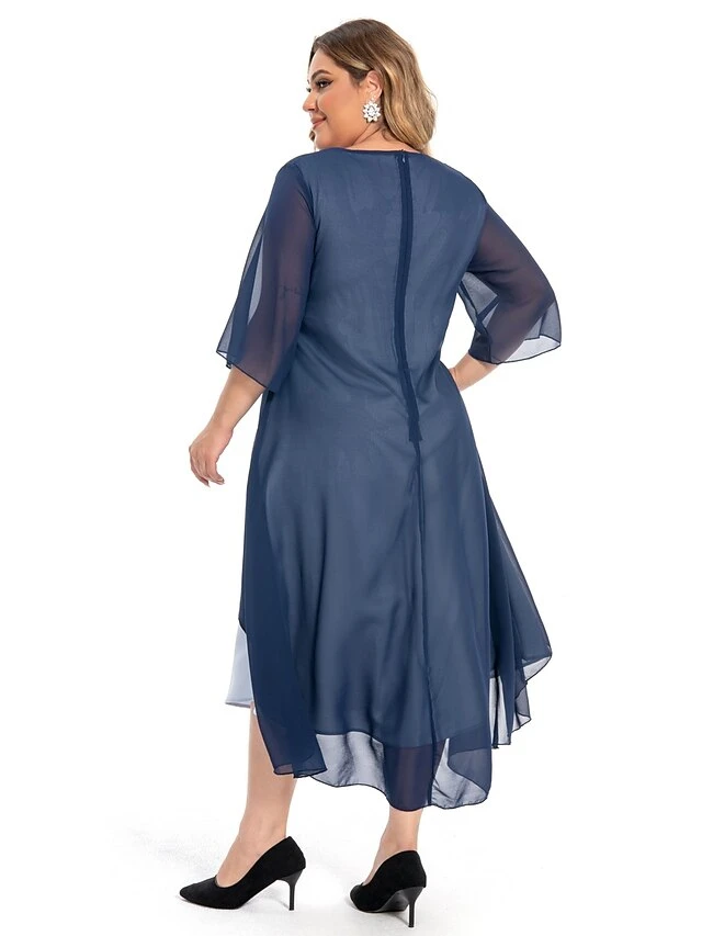 Women‘s Plus Size Curve Casual Dress Work Dress Chiffon Dress Plain Long Dress Maxi Dress Half Sleeve Layered Plus High Low Crew Neck Elegant Outdoor Blue Summer Spring L XL XXL 3XL 4XL 5 Women‘s Plus Size Curve Casual Dress Work Dress Chiffon Dress Plain Long Dress Maxi Dress Half Sleeve Layered Plus High Low Crew Neck Elegant Outdoor Blue Summer Spring L XL XXL 3XL 4XL - Image 5