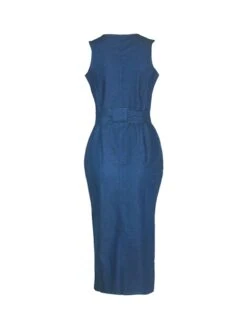 Women's Denim Dress Bodycon Sheath Dress Maxi Long Dress Denim Stylish Casual Daily Vacation Going Out Crew Neck Lace Up Zipper Sleeveless Summer Spring Fall 2023 Slim Blue Pure Color S M L XL -Casual Print Dress Sales shnroc1643105763737