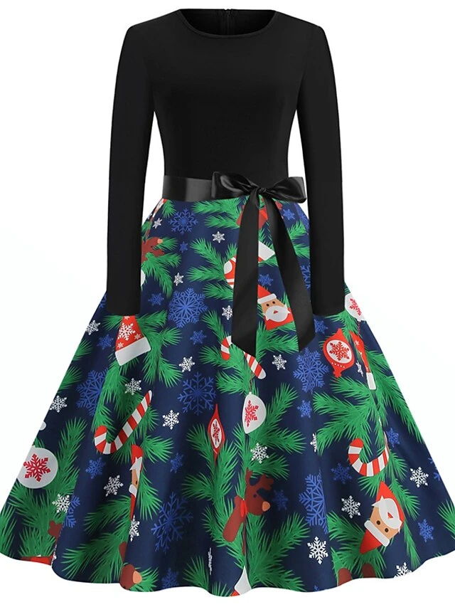 Women's Christmas Swing Dress Vintage Dress Midi Dress Green Blue Light Green Long Sleeve Santa Claus Bow Winter Fall Autumn Crew Neck Fashion Daily Date 2022 S M L XL XXL 3XL 10 Women's Christmas Swing Dress Vintage Dress Midi Dress Green Blue Light Green Long Sleeve Santa Claus Bow Winter Fall Autumn Crew Neck Fashion Daily Date 2022 S M L XL XXL 3XL - Image 10