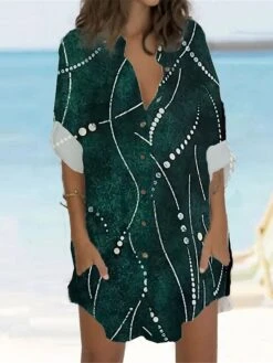 Women's Shirt Dress Casual Dress Shift Dress Mini Dress Outdoor Daily Vacation Polyester Fashion Casual Stand Collar Button Pocket Long Sleeve Summer Spring Fall 2023 Regular Fit ArmyGreen Green