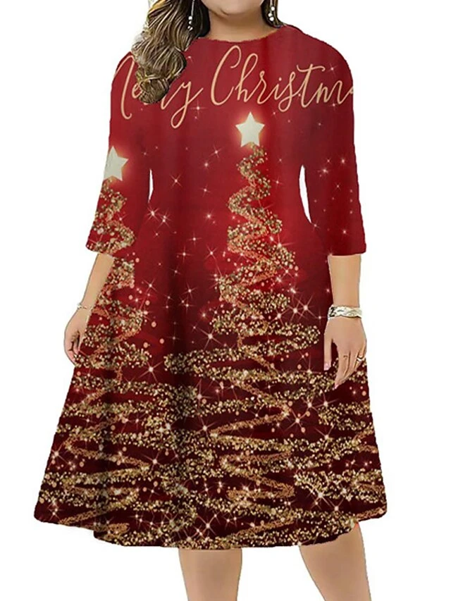 Women‘s Plus Size Christmas Dress Work Dress Santa Claus 3/4 Length Sleeve Winter Fall Midi Dress Christmas Dress Work Dress 2 Women‘s Plus Size Christmas Dress Work Dress Santa Claus 3/4 Length Sleeve Winter Fall Midi Dress Christmas Dress Work Dress - Image 2