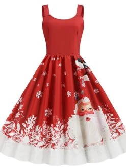 Women's ChristmasSwing Dress Maxi Long Dress Black Red Sleeveless Print Print Winter Round Neck Active3D Print S M L XL XXL