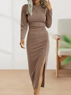 Women's Casual Dress Bodycon Sheath Dress Midi Dress Split Outdoor Street Daily Fashion Streetwear Crew Neck Long Sleeve 2023 Regular Fit Black Wine Green Color S M L XL XXL Size -Casual Print Dress Sales siroyr1692259856267