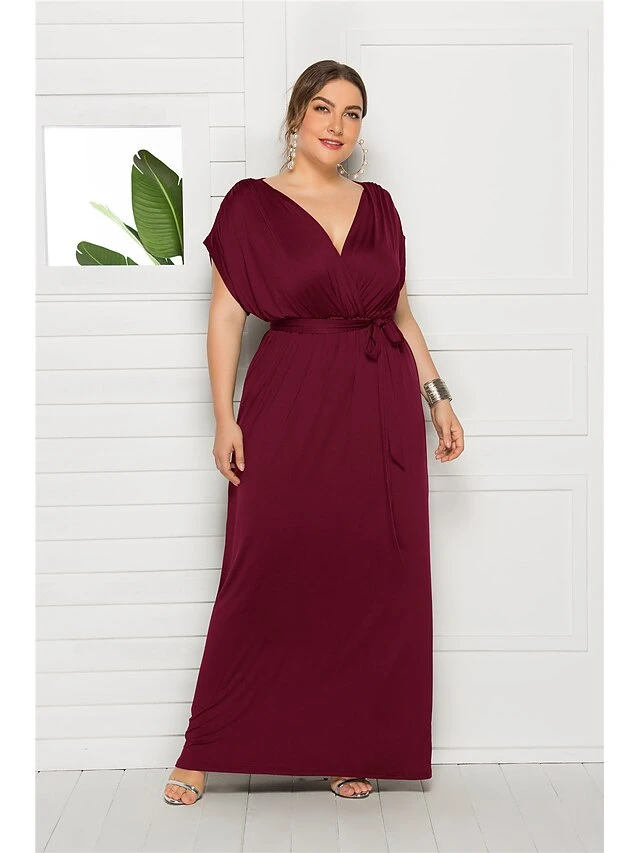 Women's Plus Size Party Dress Solid Color V Neck Short Sleeve Summer Spring Elegant Casual Prom Dress Maxi Long Dress Party Daily Dress 8 Women's Plus Size Party Dress Solid Color V Neck Short Sleeve Summer Spring Elegant Casual Prom Dress Maxi Long Dress Party Daily Dress - Image 8