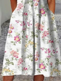 Women‘s Plus Size Curve Casual Dress A Line Dress Floral Midi Dress Short Sleeve Ruched Pocket Crew Neck Fashion Daily White Green Summer Spring L XL XXL 3XL -Casual Print Dress Sales sjajpl1681379116318