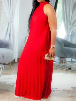 Women's Plus Size Curve Shift Dress Solid Color Halter Neck Ruched Sleeveless Spring Summer Basic Maxi Long Dress Casual Daily Dress -Casual Print Dress Sales sjrerx1654676764256