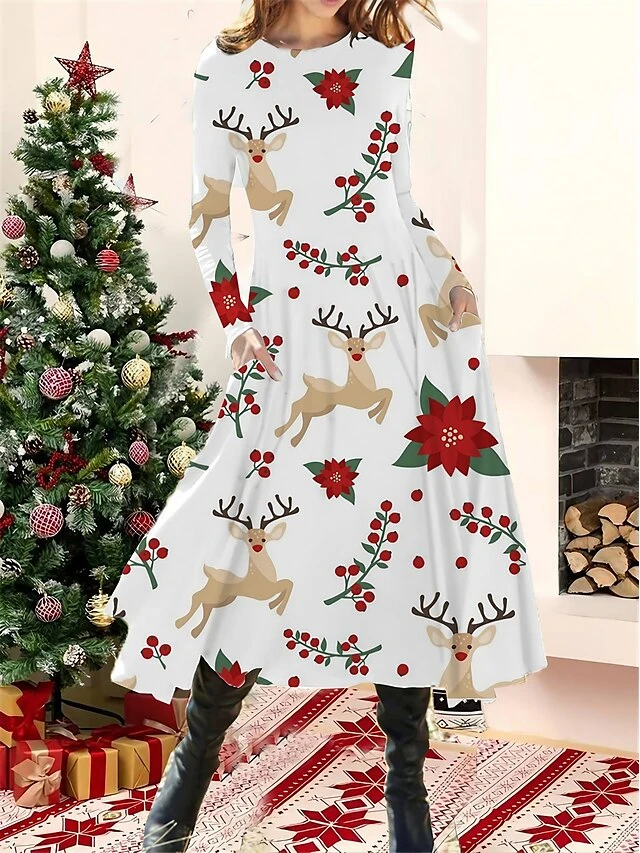 Women's Christmas Casual Dress Swing Dress Midi Dress Green Blue Light Green Long Sleeve Santa Claus Pocket Winter Fall Autumn Fashion Christmas Daily 2022 S M L XL XXL 3XL 1 Women's Christmas Casual Dress Swing Dress Midi Dress Green Blue Light Green Long Sleeve Santa Claus Pocket Winter Fall Autumn Fashion Christmas Daily 2022 S M L XL XXL 3XL