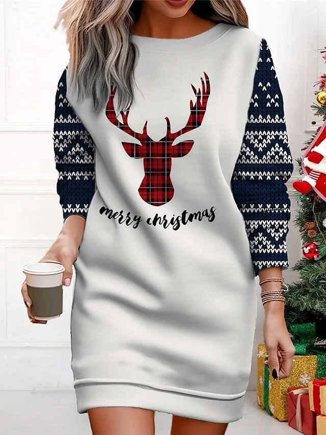 Women's Christmas Casual Dress Sweatshirt Dress Mini Dress Warm Fashion Outdoor Vacation Crew Neck Print Santa Claus Snowman Loose Fit Black White Wine S M L XL XXL 4 Women's Christmas Casual Dress Sweatshirt Dress Mini Dress Warm Fashion Outdoor Vacation Crew Neck Print Santa Claus Snowman Loose Fit Black White Wine S M L XL XXL - Image 4