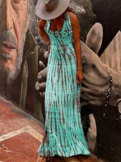Women's Casual Dress Summer Dress Slip Dress Tie Dye Backless Print Strap Long Dress Maxi Dress Fashion Streetwear Outdoor Street Sleeveless Regular Fit Pink Red Blue Summer Spring S M L XL -Casual Print Dress Sales skauiy1689677491242