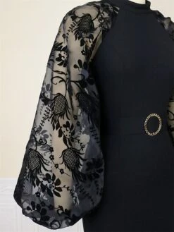 Women's Plus Size Curve Party Dress Black Dress Formal Dress Plain Long Dress Maxi Dress Long Sleeve Lace Stand Collar Fashion Party Black Fall Winter XL XXL 3XL 4XL -Casual Print Dress Sales skioio1694151491136