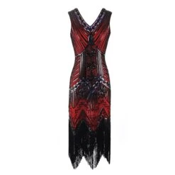 Women's Retro 1920s Fringe Dress Midi Dress Party Halloween Sequins Tassel Fringe Floral V Neck Sleeveless Regular Fit Spring Fall 2023 Black White S M L XL -Casual Print Dress Sales skybzc1692610414917