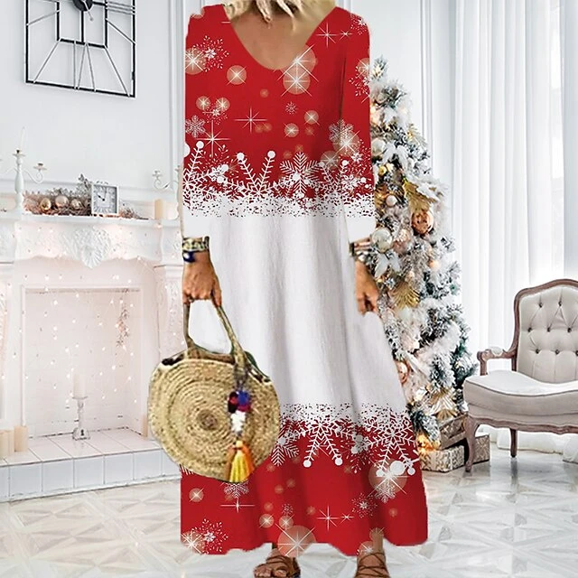 Women's Christmas Casual Dress Shift DressMaxi Long Dress Purple Wine Red Brown White Long Sleeve Plaid Santa Claus Elk Print Fall Winter V Neck Vacation Casual 2022 S M L XL XXL 3XL 4XL 5XL 6XL 2 Women's Christmas Casual Dress Shift DressMaxi Long Dress Purple Wine Red Brown White Long Sleeve Plaid Santa Claus Elk Print Fall Winter V Neck Vacation Casual 2022 S M L XL XXL 3XL 4XL 5XL 6XL - Image 2