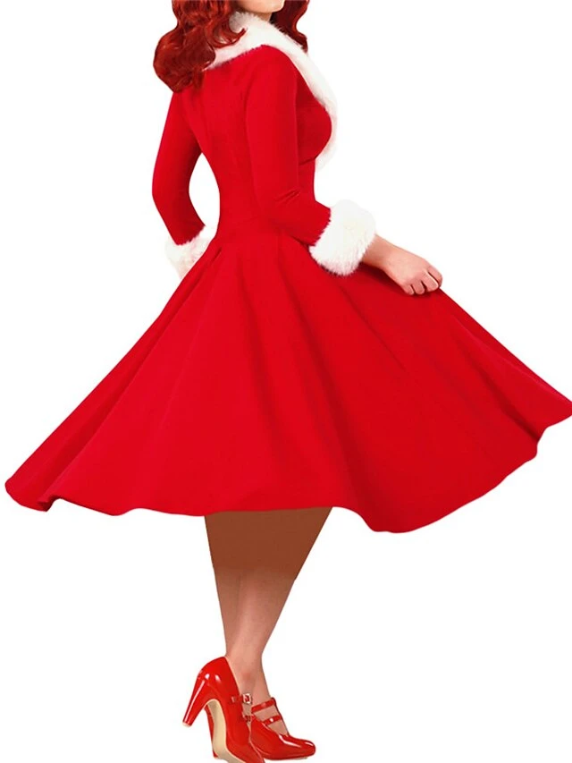 Women's Christmas Swing Dress Vintage Dress Midi Dress Red White Long Sleeve Pure Color Patchwork Winter Fall V Neck Vintage Stylish Elegant Fall Dress 2022 S M L XL XXL / Winter Dress 5 Women's Christmas Swing Dress Vintage Dress Midi Dress Red White Long Sleeve Pure Color Patchwork Winter Fall V Neck Vintage Stylish Elegant Fall Dress 2022 S M L XL XXL / Winter Dress - Image 5