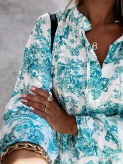 Women's Casual Dress Swing Dress Print Dress Floral Ruched Print V Neck Long Dress Maxi Dress Fashion Streetwear Outdoor Street Long Sleeve Loose Fit Red Blue Green Fall Winter S M L XL XXL -Casual Print Dress Sales sllwmm1674884688931