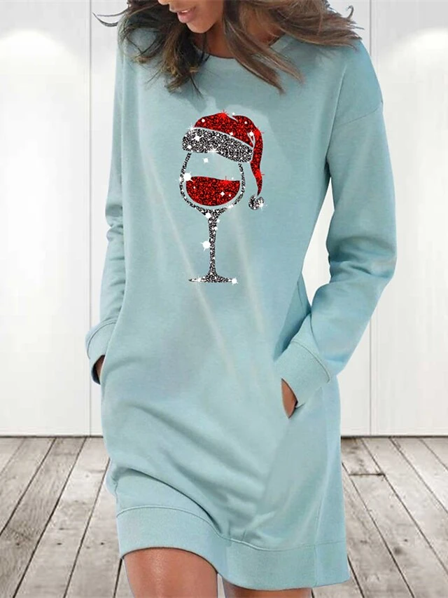 Women's Casual Dress Sweatshirt Dress Shift Dress Mini Dress Light Blue White Grey Long Sleeve Christmas Hat Pocket Fall Winter Autumn Crew Neck Stylish Winter Dress Christmas Fall Dress Loose Fit 2 Women's Casual Dress Sweatshirt Dress Shift Dress Mini Dress Light Blue White Grey Long Sleeve Christmas Hat Pocket Fall Winter Autumn Crew Neck Stylish Winter Dress Christmas Fall Dress Loose Fit - Image 2