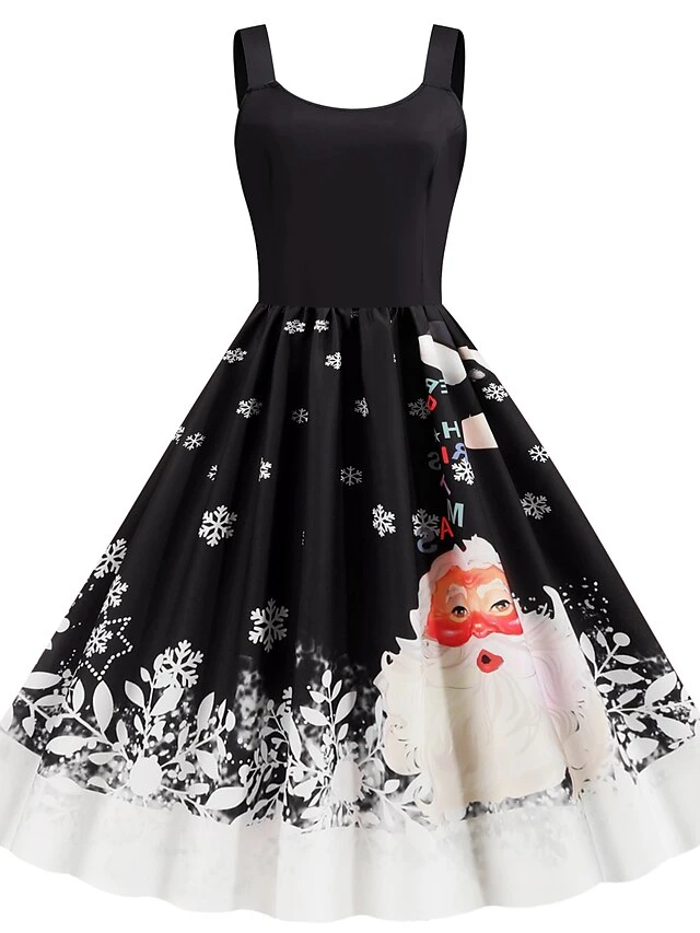 Women's ChristmasSwing Dress Maxi Long Dress Black Red Sleeveless Print Print Winter Round Neck Active3D Print S M L XL XXL 2 Women's ChristmasSwing Dress Maxi Long Dress Black Red Sleeveless Print Print Winter Round Neck Active3D Print S M L XL XXL - Image 2