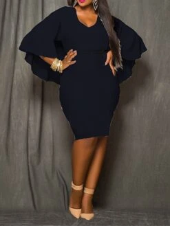 Women‘s Plus Size Curve Work Dress Sheath Dress Formal Dress Floral Midi Dress 3/4 Length Sleeve Ruffle V Neck Elegant Office Black White Spring Summer L XL XXL 3XL -Casual Print Dress Sales smqnwt1672986154765