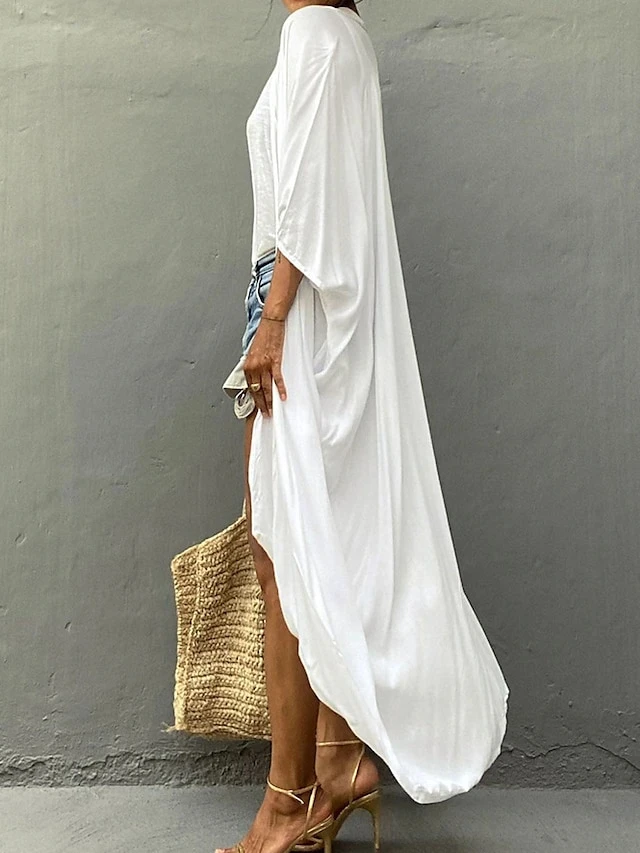 Women's Swimwear Cover Up Beach Top Normal Swimsuit Lace Up Pleated UV Protection Pure Color Black White Red Royal Blue Beige V Wire Bathing Suits New Vacation Holiday 2 Women's Swimwear Cover Up Beach Top Normal Swimsuit Lace Up Pleated UV Protection Pure Color Black White Red Royal Blue Beige V Wire Bathing Suits New Vacation Holiday - Image 2