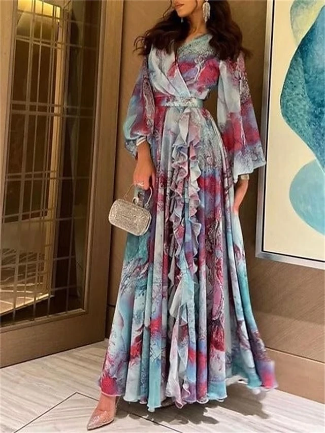 Women's Casual Dress Winter Dress Sheath Dress Tie Dye Ruched Ruffle V Neck Long Dress Maxi Dress Active Fashion Outdoor Daily Long Sleeve Regular Fit Blue Fall Winter S M L XL XXL 3 Women's Casual Dress Winter Dress Sheath Dress Tie Dye Ruched Ruffle V Neck Long Dress Maxi Dress Active Fashion Outdoor Daily Long Sleeve Regular Fit Blue Fall Winter S M L XL XXL - Image 3