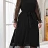 Women's Plus Size Prom Dress Party Dress Wedding Guest Dress Long Dress Maxi Dress Black Brown Long Sleeve Pure Color Lace Up Fall Winter Autumn Crew Neck Fashion Winter Dress Evening Party Wedding