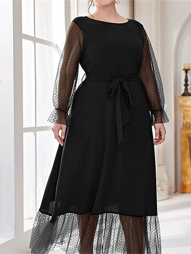 Women's Plus Size Prom Dress Party Dress Wedding Guest Dress Long Dress Maxi Dress Black Brown Long Sleeve Pure Color Lace Up Fall Winter Autumn Crew Neck Fashion Winter Dress Evening Party Wedding 1 Women's Plus Size Prom Dress Party Dress Wedding Guest Dress Long Dress Maxi Dress Black Brown Long Sleeve Pure Color Lace Up Fall Winter Autumn Crew Neck Fashion Winter Dress Evening Party Wedding