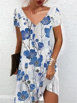 Women's Casual Dress Summer Dress Print Dress Floral Ombre Print V Neck Mini Dress Active Fashion Outdoor Daily Short Sleeve Regular Fit White Pink Blue Summer Spring S M L XL XXL -Casual Print Dress Sales somcfe1684141777000