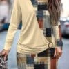 Women's Casual Dress Plaid Dress Sweatshirt Dress Plaid Patchwork Print Crew Neck Mini Dress Fashion Streetwear Outdoor Daily Long Sleeve Loose Fit Yellow Fall Winter S M L XL XXL