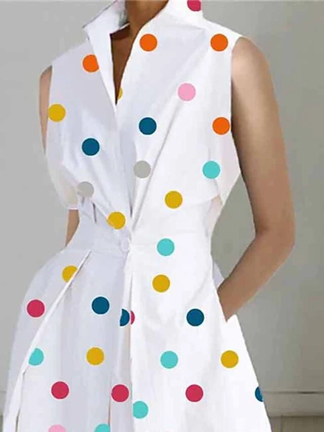 Women's Shirt Dress Casual Dress Work Dress Maxi Long Dress Outdoor Office Daily Polyester Fashion Modern Shirt Collar Button Pocket Sleeveless Summer Spring 2023 Loose Fit White Polka Dot S M L XL 2 Women's Shirt Dress Casual Dress Work Dress Maxi Long Dress Outdoor Office Daily Polyester Fashion Modern Shirt Collar Button Pocket Sleeveless Summer Spring 2023 Loose Fit White Polka Dot S M L XL - Image 2
