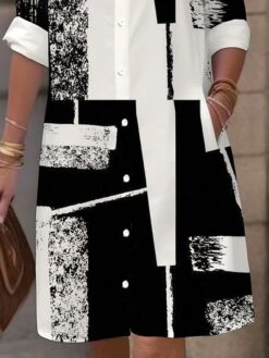 Women's Shirt Dress Casual Dress Midi Dress Outdoor Office Daily Polyester Fashion Modern Shirt Collar Button Pocket Long Sleeve Fall Winter 2023 Loose Fit Black Geometric Plaid Color Block S M L XL -Casual Print Dress Sales sourvw1694166484505