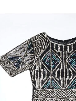 Women's Retro 1920s Fringe Dress Midi Dress Party Halloween Sequins Tassel Fringe Geometric Crewneck Short Sleeve Regular Fit Spring Fall 2023 Red Blue S M L XL -Casual Print Dress Sales sovbxy1693206888882