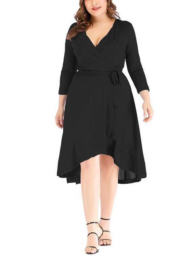 Women's Plus Size Curve Work Dress Black Dress A Line Dress Fashion Midi Dress Lace Up Asymmetrical V Neck 3/4 Length Sleeve Plain Loose Fit Black Blue Fall XL XXL 3XL 4XL 5XL 6 Women's Plus Size Curve Work Dress Black Dress A Line Dress Fashion Midi Dress Lace Up Asymmetrical V Neck 3/4 Length Sleeve Plain Loose Fit Black Blue Fall XL XXL 3XL 4XL 5XL - Image 6