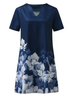 Women‘s A Line Dress Knee Length Dress Green Blue Short Sleeve Floral Print Spring Summer V Neck Basic Casual Loose 2023 S M L XL XXL 3XL / 3D Print -Casual Print Dress Sales spweyz1693289203691