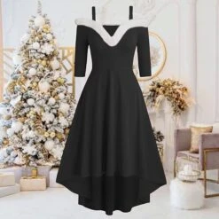 Women's Christmas Swing Dress Skater Dress Green Red Black Long Sleeve Pure Color Cold Shoulder Plus High Low Winter Fall V Neck Classic ModernFall Dress Slim 2022 S M L XL 2XL 3XL / Winter Dress -Casual Print Dress Sales sqhswq1668155198591