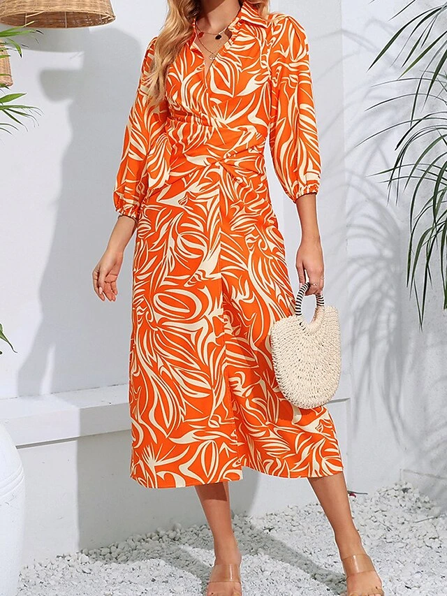 Women's Shirt Dress Casual Dress Wrap Dress Midi Dress Outdoor Daily Date Polyester Fashion Casual Split Neck Lace Up Split Long Sleeve Fall Winter 2023 Regular Fit Orange Green Floral S M L XL 14 Women's Shirt Dress Casual Dress Wrap Dress Midi Dress Outdoor Daily Date Polyester Fashion Casual Split Neck Lace Up Split Long Sleeve Fall Winter 2023 Regular Fit Orange Green Floral S M L XL - Image 14