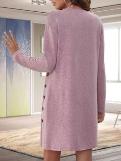 Women's Casual Dress T Shirt Dress Tee Dress Winter Dress Mini Dress Patchwork Button Daily Going Out Weekend Basic Elegant Crew Neck Long Sleeve Black Pink Grey Color S M L XL 2XL Size -Casual Print Dress Sales sraqrz1691057843300