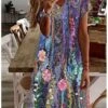 Women's Casual Dress Shift Dress Midi Dress Purple Short Sleeve Floral Print Summer Spring V Neck Stylish Loose Fit 2023 S M L XL XXL 3XL