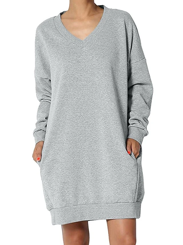 Women's Casual Dress Sweatshirt Dress Shift Dress Mini Dress Pocket Outdoor Street Daily Active Fashion V Neck Long Sleeve 2023 Loose Fit Black Wine Dark Grey Color S M L XL XXL Size 19 Women's Casual Dress Sweatshirt Dress Shift Dress Mini Dress Pocket Outdoor Street Daily Active Fashion V Neck Long Sleeve 2023 Loose Fit Black Wine Dark Grey Color S M L XL XXL Size - Image 19