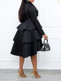 Women‘s Plus Size Curve Work Dress Black Dress A Line Dress Solid Color Midi Dress Long Sleeve Ruffle Crew Neck Elegant Office Black Fall Spring L XL XXL 3XL 4XL -Casual Print Dress Sales ssheub1675231022261