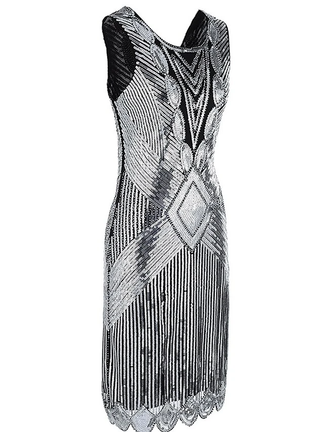 Women's Retro 1920s Sequin Dress Mini Dress Party Halloween Sequins Patchwork Geometric Crewneck Sleeveless Regular Fit Spring Fall 2023 Silver Black S M L XL 2 Women's Retro 1920s Sequin Dress Mini Dress Party Halloween Sequins Patchwork Geometric Crewneck Sleeveless Regular Fit Spring Fall 2023 Silver Black S M L XL - Image 2