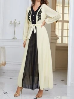 Women's Casual Dress Chiffon Dress Swing Dress Floral Patchwork Button V Neck Long Dress Maxi Dress Active Fashion Outdoor Street Long Sleeve Loose Fit Yellow Fall M L XL XXL