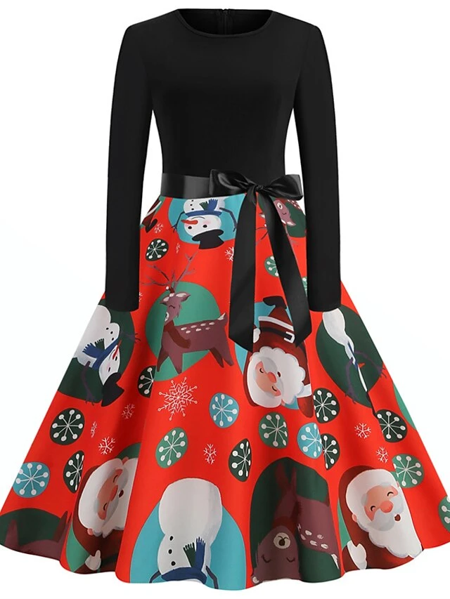 Women's Christmas Swing Dress Vintage Dress Midi Dress Green Blue Light Green Long Sleeve Santa Claus Bow Winter Fall Autumn Crew Neck Fashion Daily Date 2022 S M L XL XXL 3XL 7 Women's Christmas Swing Dress Vintage Dress Midi Dress Green Blue Light Green Long Sleeve Santa Claus Bow Winter Fall Autumn Crew Neck Fashion Daily Date 2022 S M L XL XXL 3XL - Image 7