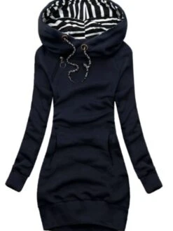 Women's Hoodie Dress Sheath Dress Short Mini Dress Black Yellow Army Green Navy Blue Long Sleeve Pure Color Pocket Fall Winter Hooded Casual Loose 2022 S M L XL XXL 3XL / Casual Dress -Casual Print Dress Sales stswan1659677076303