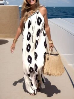 Women's Casual Dress Summer Dress Halter Neck Dress Print Print Halter Neck Long Dress Maxi Dress Fashion Modern Daily Holiday Sleeveless Loose Fit White Yellow Red Summer Spring S M L XL XXL