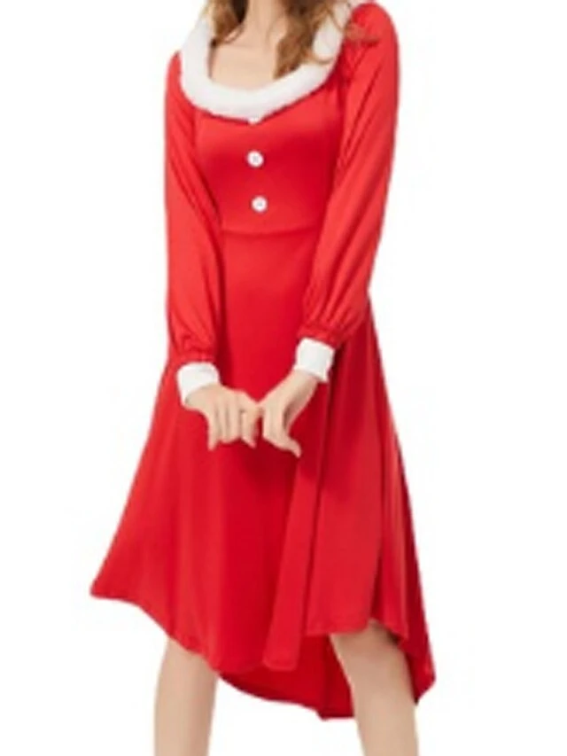 Women‘s Christmas Retro Elegant Vintage Dress Midi Dress Party Patchwork Button Plain Square Neck Long Sleeve Regular Fit Fall Winter 2023 Red S M L XL 2 Women‘s Christmas Retro Elegant Vintage Dress Midi Dress Party Patchwork Button Plain Square Neck Long Sleeve Regular Fit Fall Winter 2023 Red S M L XL - Image 2