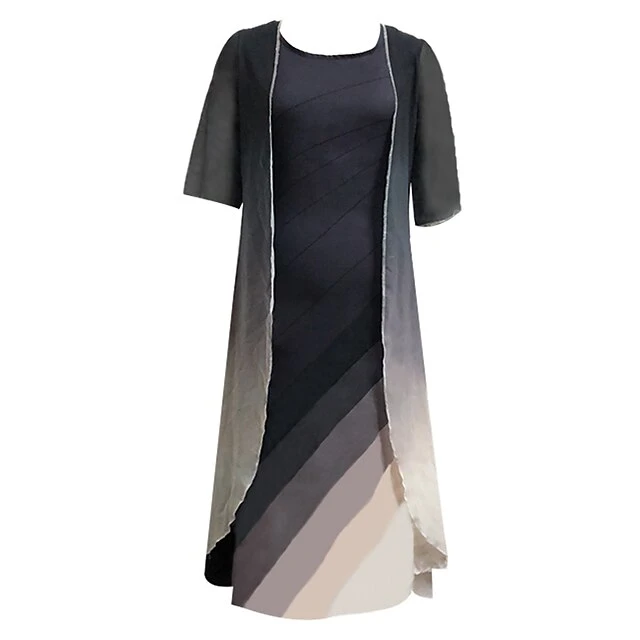 Women‘s Plus Size Curve Wedding Guest Two Piece Dress Casual Dress Elegant Gradient Knee Length Dress Round Neck Print Half Sleeve Work Casual Daily Fall Spring Dress 2 Women‘s Plus Size Curve Wedding Guest Two Piece Dress Casual Dress Elegant Gradient Knee Length Dress Round Neck Print Half Sleeve Work Casual Daily Fall Spring Dress - Image 2