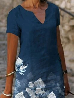 Women‘s A Line Dress Knee Length Dress Green Blue Short Sleeve Floral Print Spring Summer V Neck Basic Casual Loose 2023 S M L XL XXL 3XL / 3D Print -Casual Print Dress Sales sukgff1639983209952