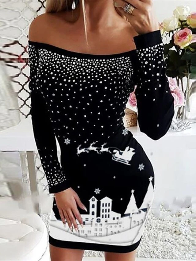 Women‘s Casual Dress BodyconShort Mini Dress Wine Black Long Sleeve Plaid Polka DotTree Cold Shoulder Print Fall Winter Off Shoulder Sexy Mature Slim 2023 S M L XL XXL 3 Women‘s Casual Dress BodyconShort Mini Dress Wine Black Long Sleeve Plaid Polka DotTree Cold Shoulder Print Fall Winter Off Shoulder Sexy Mature Slim 2023 S M L XL XXL - Image 3
