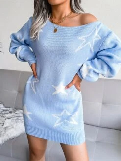 Women's Casual Dress Sweatshirt Dress Winter Dress Mini Dress Ribbed Daily Date Going Out Fashion Modern Boat Neck Long Sleeve 2023 Regular Fit Pink Sky Blue Khaki Color S M L Size -Casual Print Dress Sales suxiuf1694591417546
