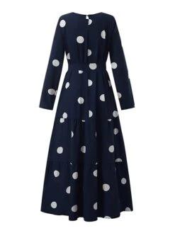 Women's Vintage Dress Kaftan Dress Polka Dot Dress Long Dress Maxi Dress Yellow Wine Navy Blue Long Sleeve Polka Dot Lace Up Spring Fall Winter Crew Neck Muslim Vacation Loose Fit 2023 S M L XL XXL -Casual Print Dress Sales svcroc1670928750942