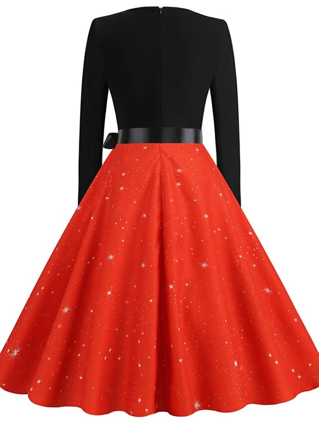 Women's Christmas Casual Dress Swing Dress Midi Dress Green Wine Light Red Fuchsia Red Long Sleeve Santa Claus Elk Bow Print Winter Fall V Neck Vacation Vintage 2022 S M L XL XXL 3XL 10 Women's Christmas Casual Dress Swing Dress Midi Dress Green Wine Light Red Fuchsia Red Long Sleeve Santa Claus Elk Bow Print Winter Fall V Neck Vacation Vintage 2022 S M L XL XXL 3XL - Image 10